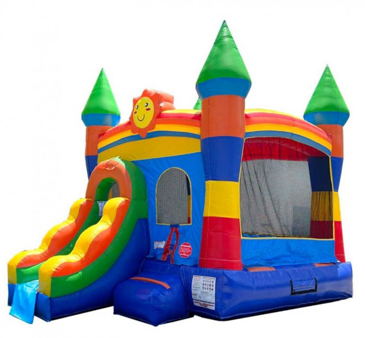 Rainbow Castle Smiley Face Bounce House Slide Combo Rental