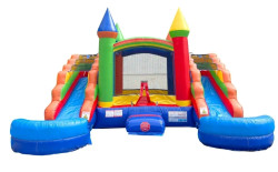 237 1785119176 Rainbow Dual Water Slide Bounce House Combo Crossover Wet/Dr
